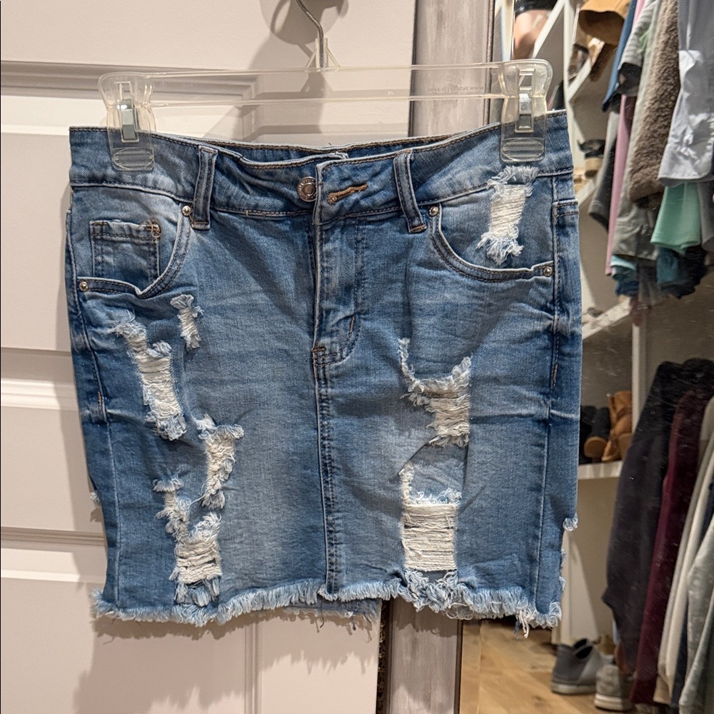 Wax Jean Ripped Blue Mini Skirt